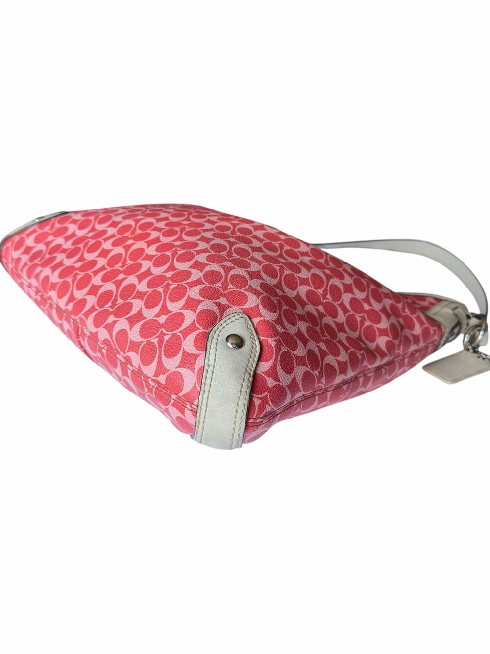 Y2K Coach Chelsea Heritage Pink Signature Hobo Shoulder Bag Leather Trim F15136 - Picture 9 of 16